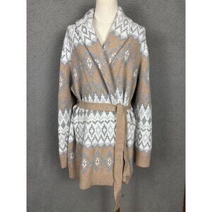 Style & Co Womens Cozy Fairisle Belted Cardigan Sweater Medium Multicolor NWT's.